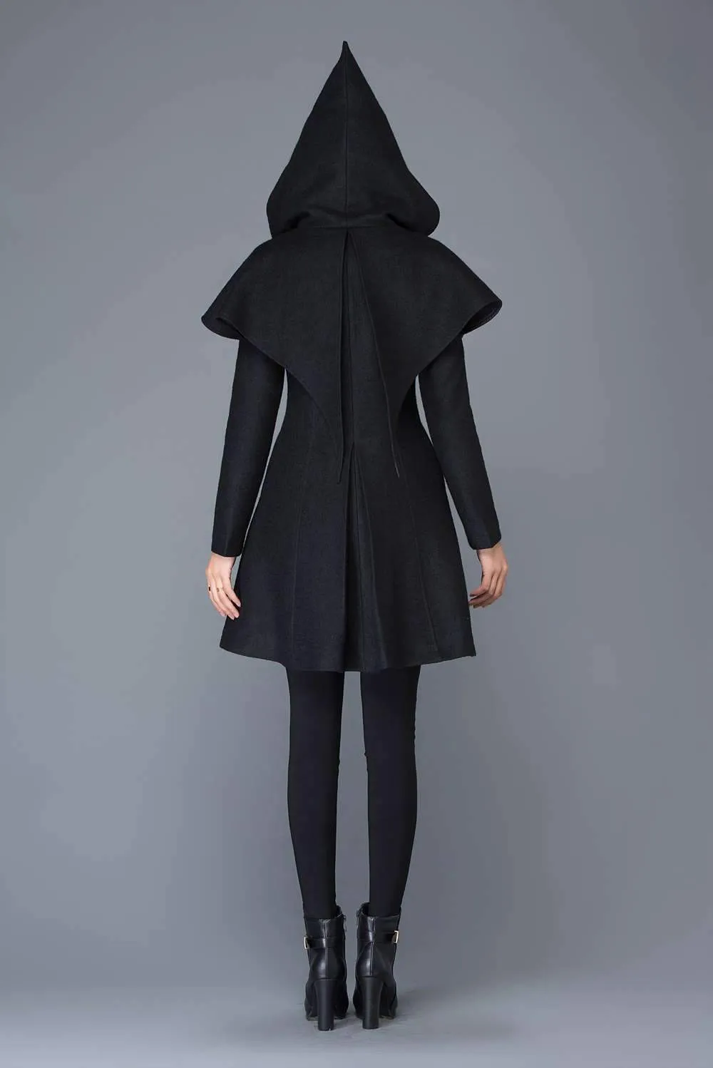 black coat, Wool coat, womens coats, winter coat, black wool coat, hooded cloak, hoody coat, wool coat women, vintage wool coat C1023