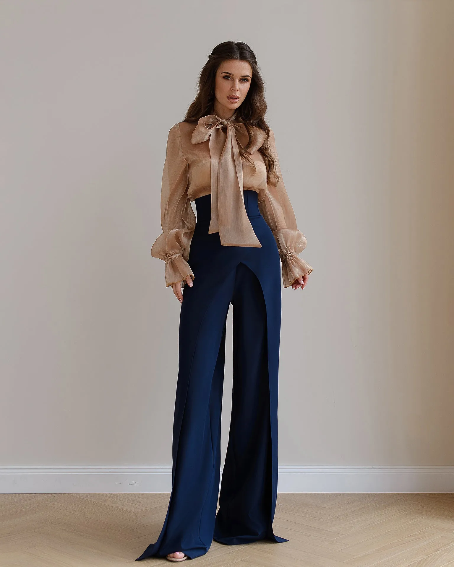 Blue High Waist Palazzo Pants