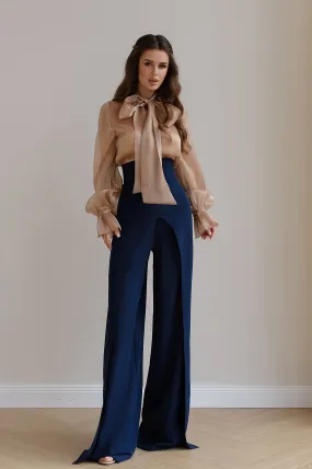 Blue High Waist Palazzo Pants