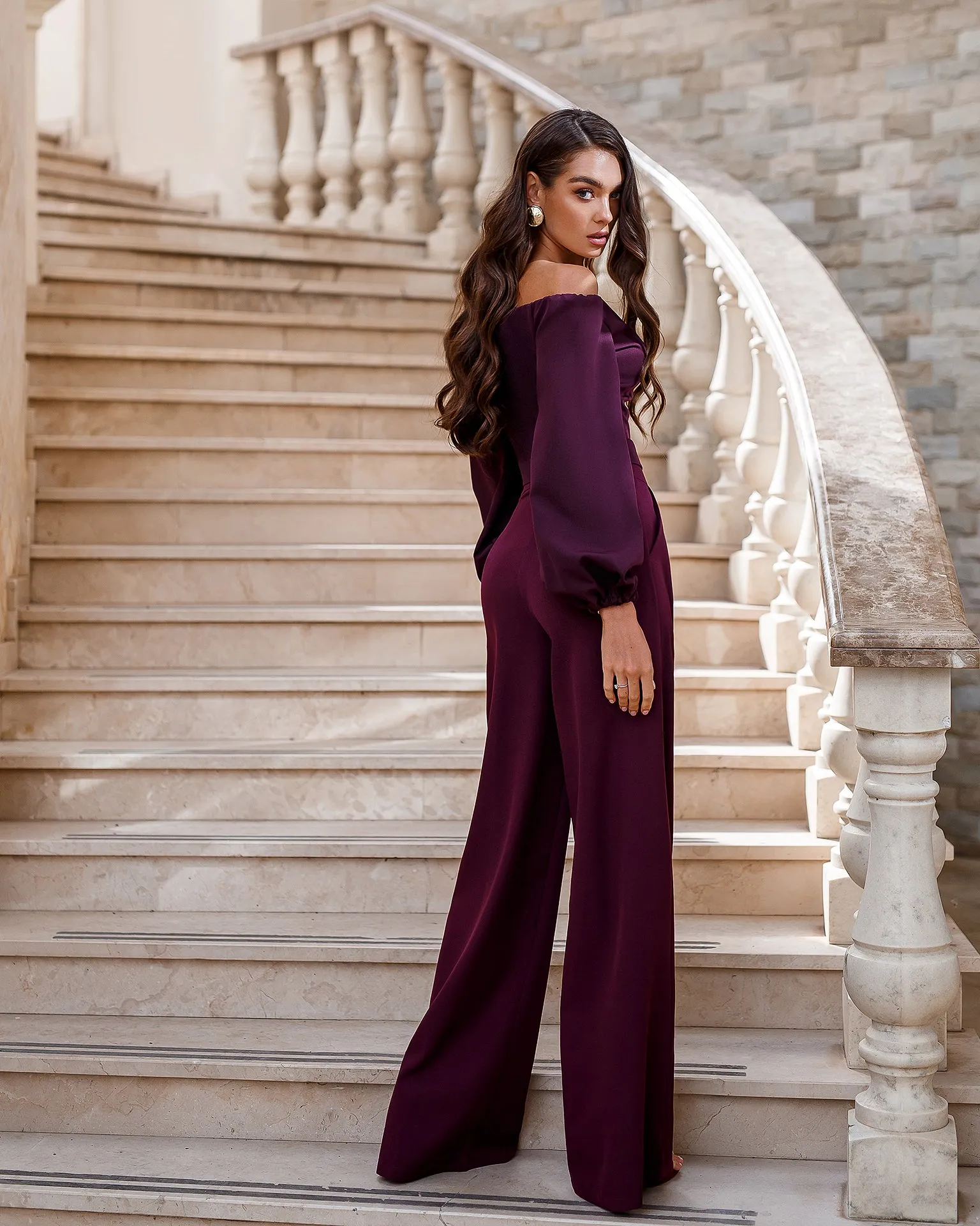 Bordeaux High Waist Fitted Palazzo Pants
