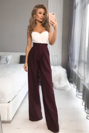 Bordeaux High Waist Fitted Palazzo Pants