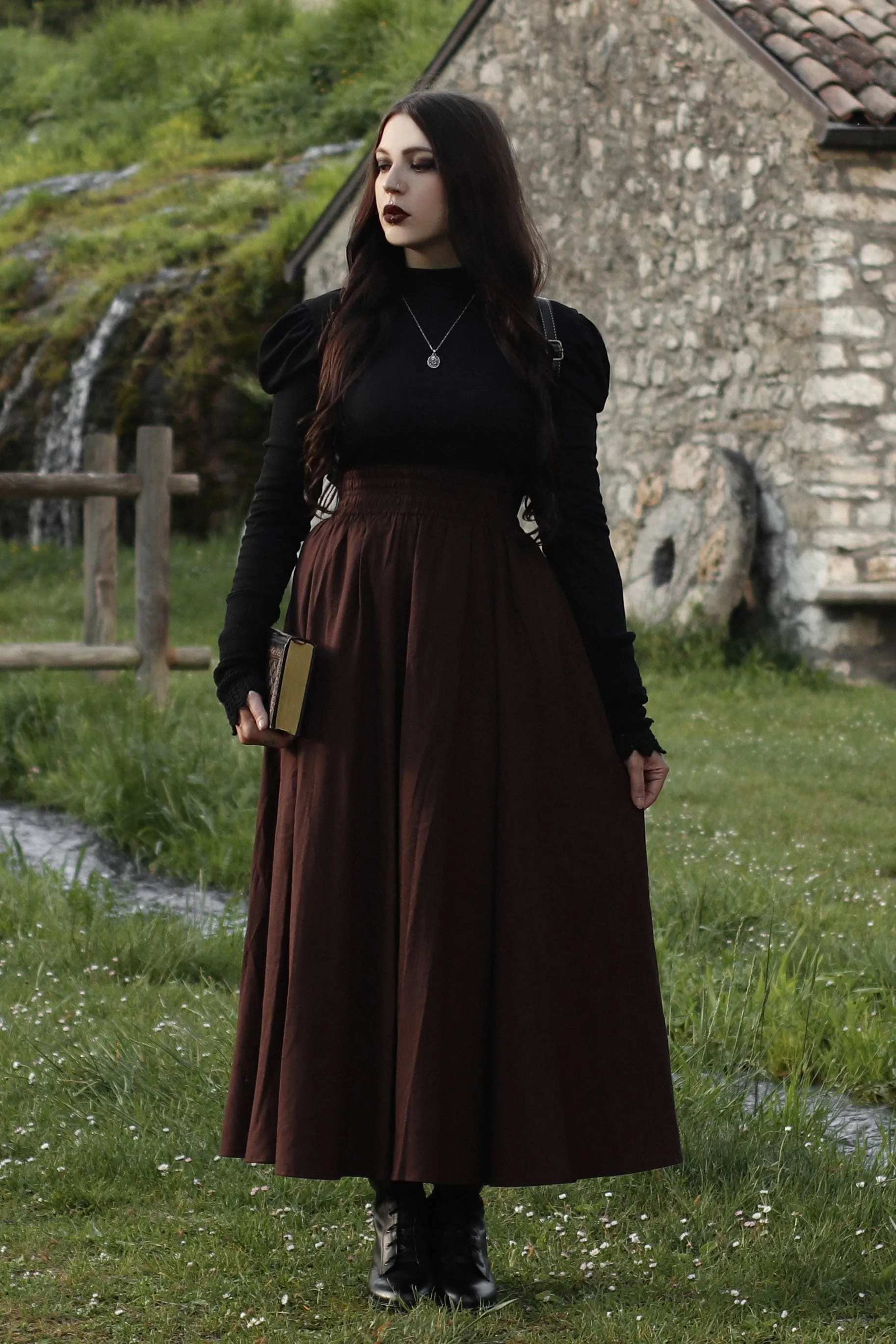 Brown Linen Maxi Skirt c2609