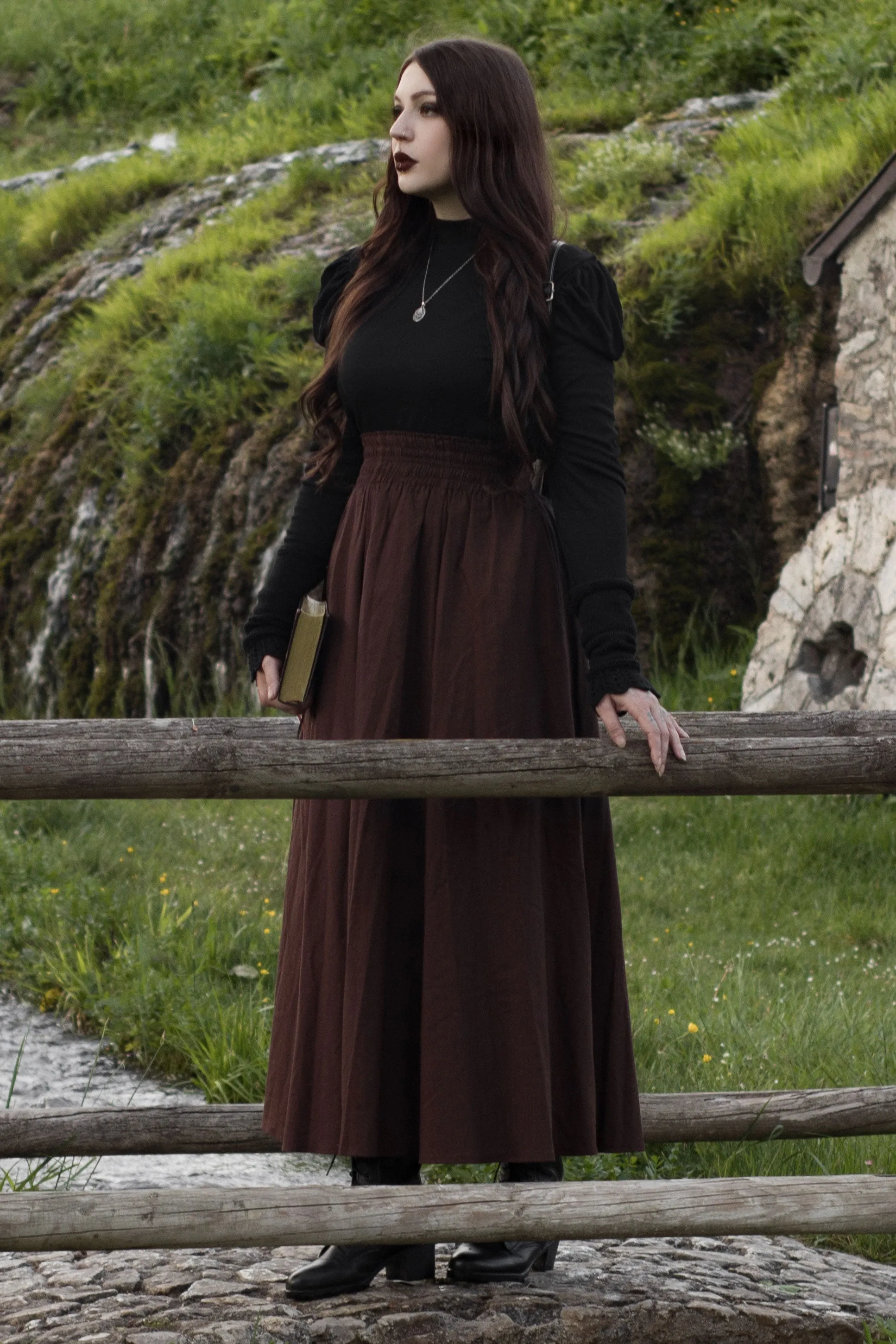 Brown Linen Maxi Skirt c2609