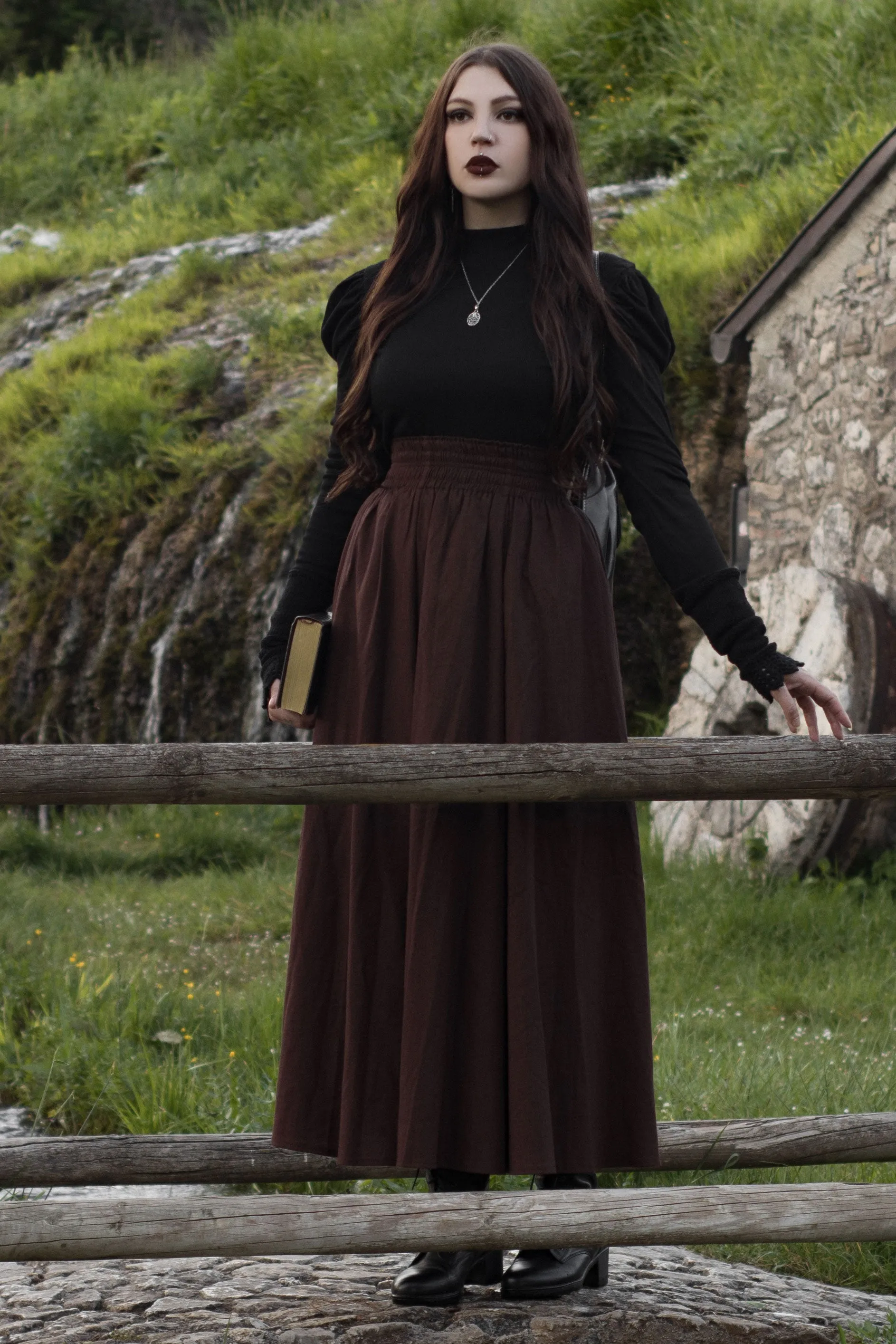 Brown Linen Maxi Skirt c2609