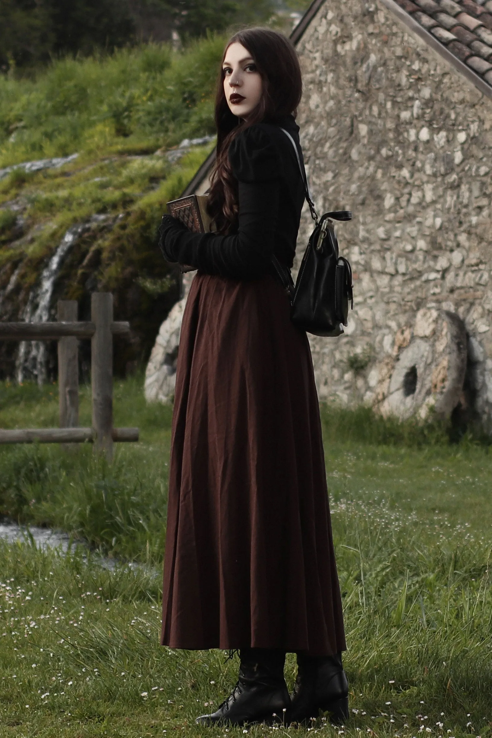 Brown Linen Maxi Skirt c2609