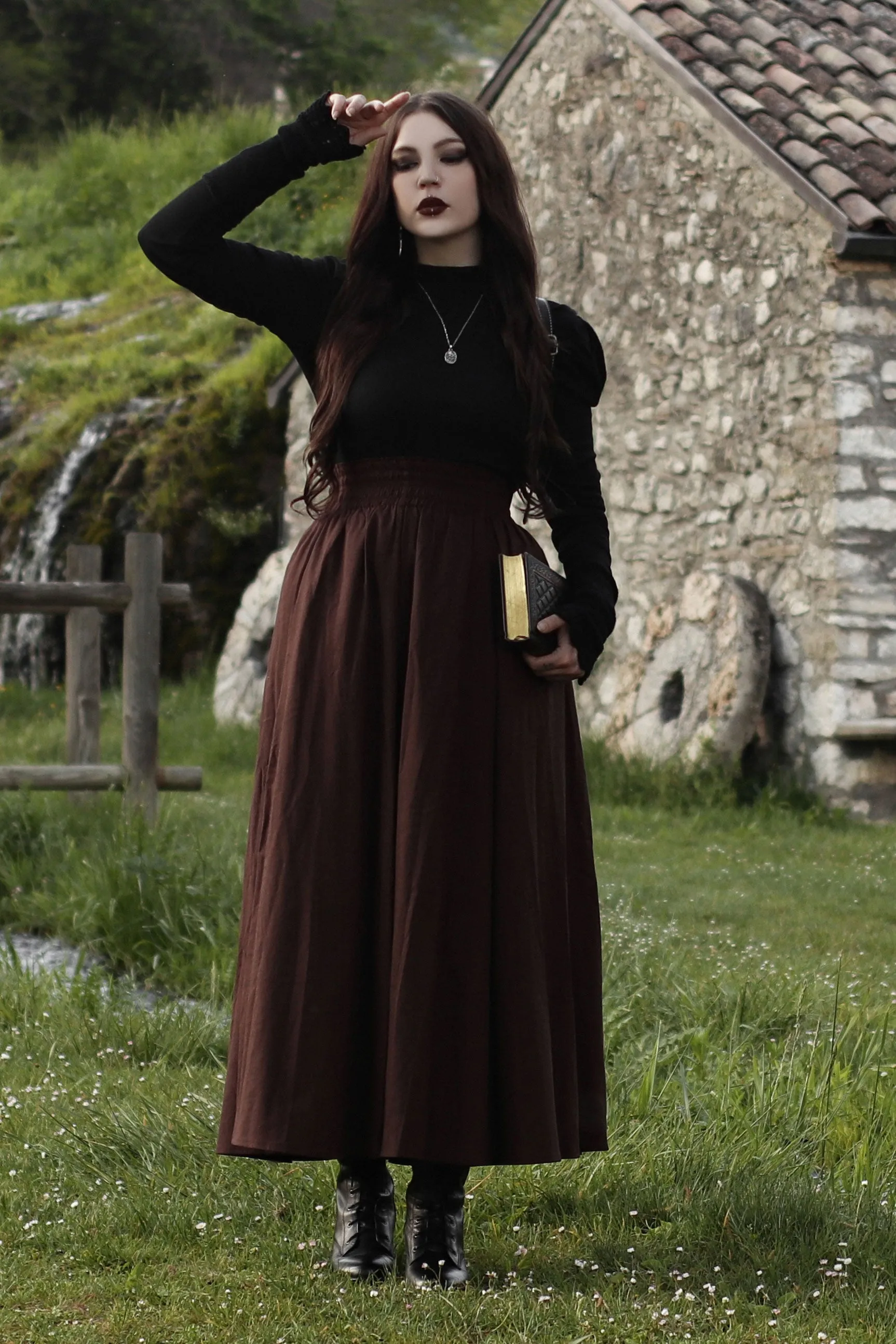 Brown Linen Maxi Skirt c2609