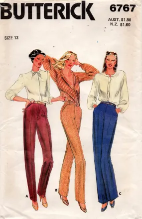 Butterick 6767 Womens Proportioned Pants for Short Average & Tall Fittings 1970s Vintage Sewing Pattern Size 12 Waist 26.5 inches
