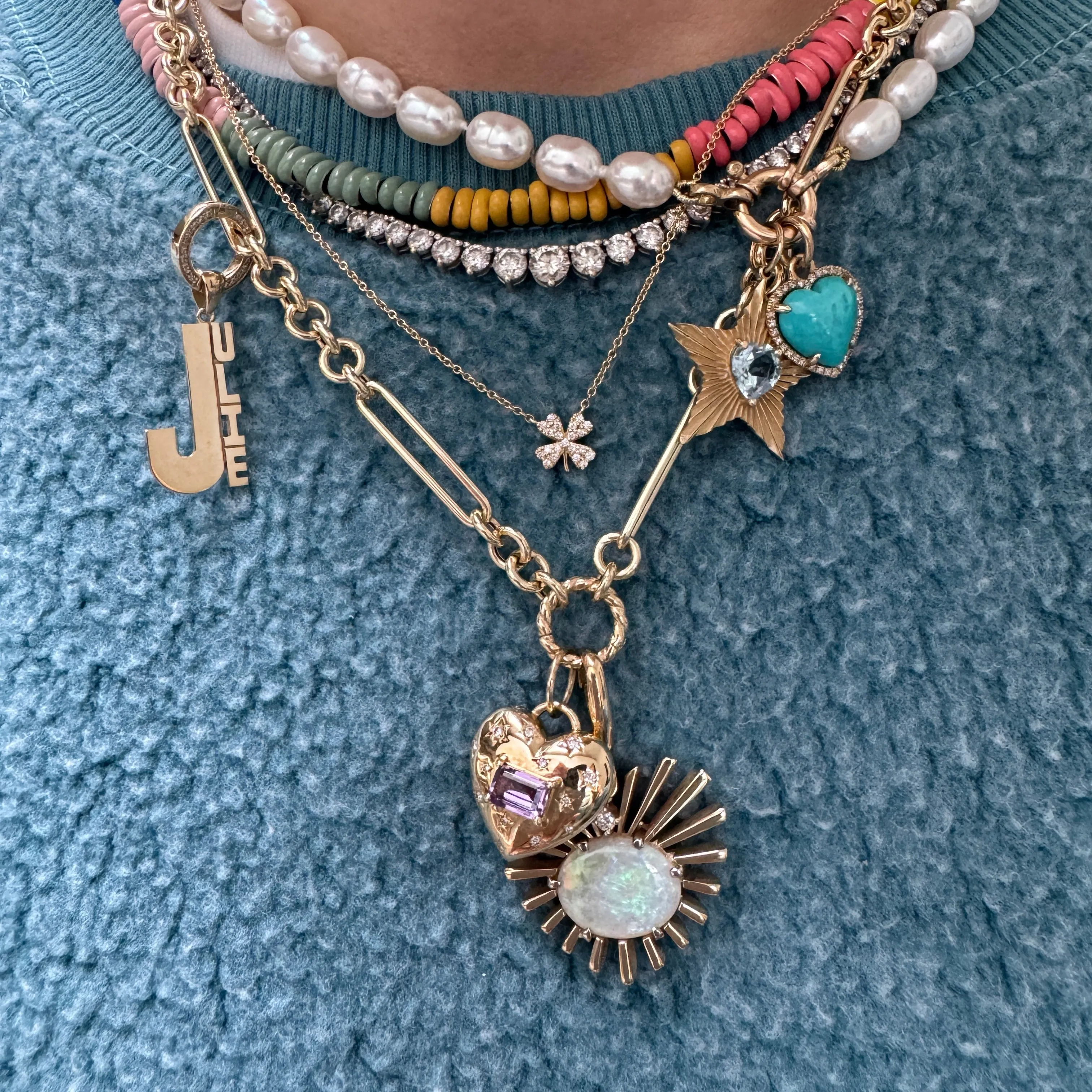 Chubby Turquoise & Diamond Heart Charm