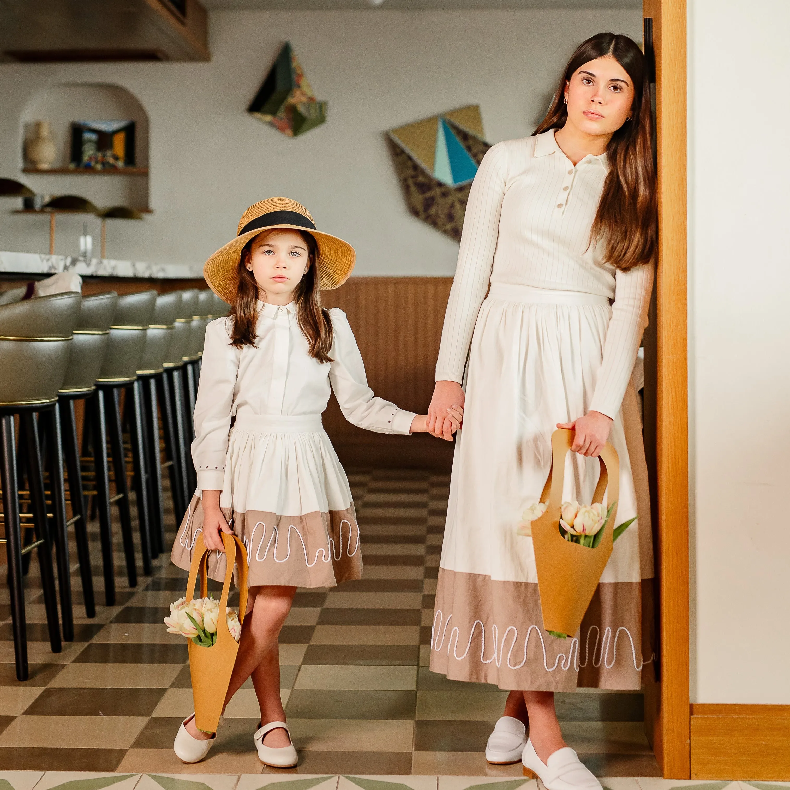 Coco Blanc Ivory/Taupe Colorblock Skirt
