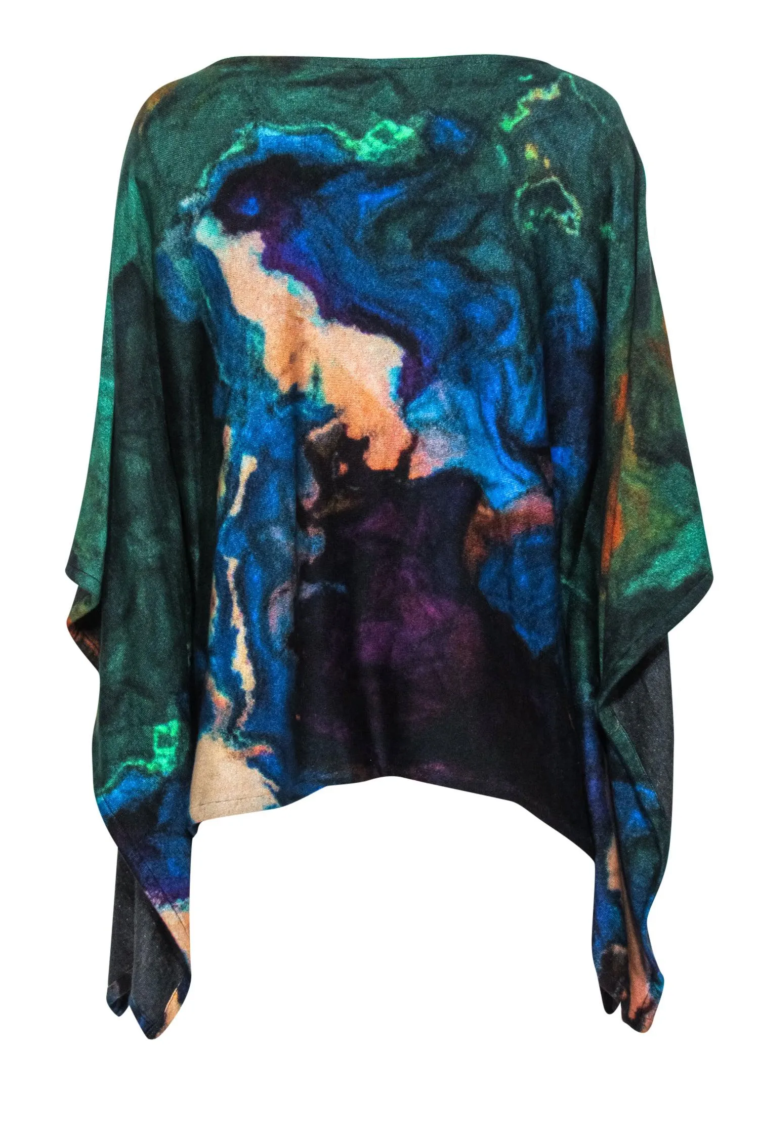 Conditions Apply - Green & Multicolor Watercolor Print Poncho-Style Sweater Sz XS/S