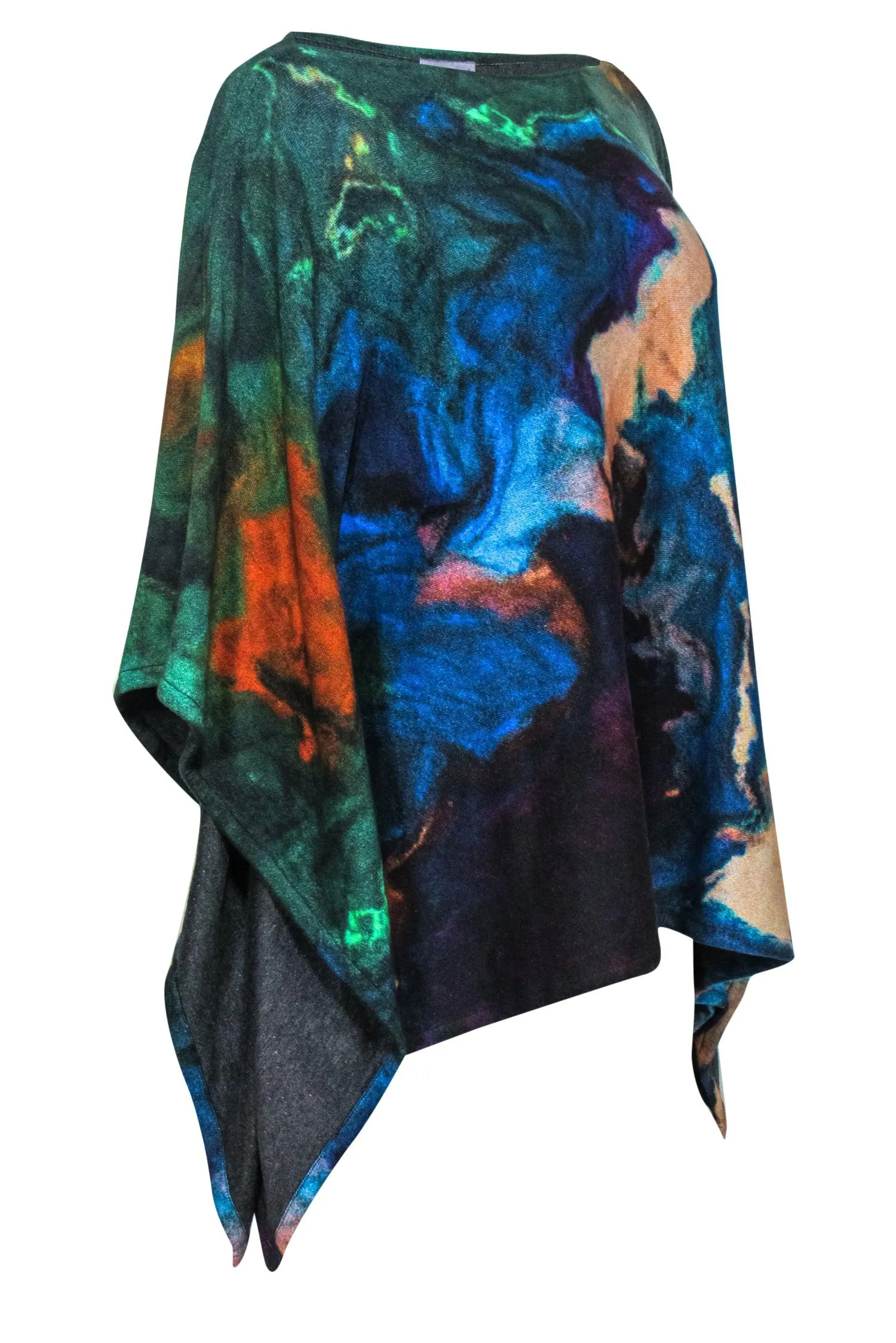 Conditions Apply - Green & Multicolor Watercolor Print Poncho-Style Sweater Sz XS/S