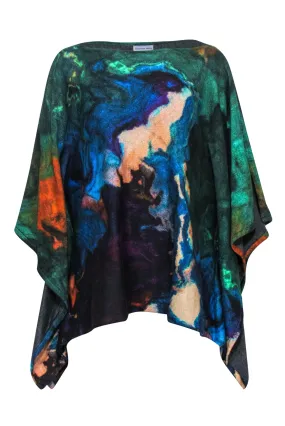 Conditions Apply - Green & Multicolor Watercolor Print Poncho-Style Sweater Sz XS/S