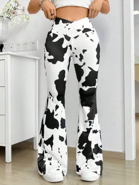 Cow Print High Waist Flare Pants SS24
