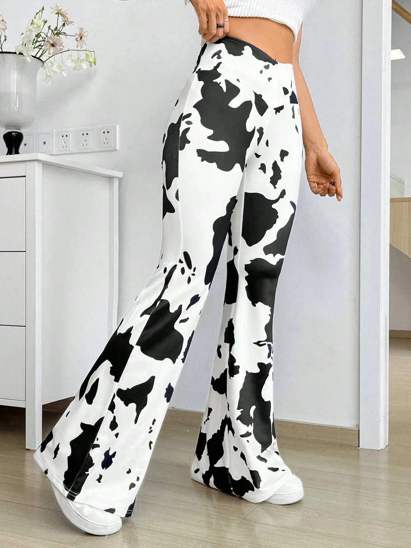 Cow Print High Waist Flare Pants SS24