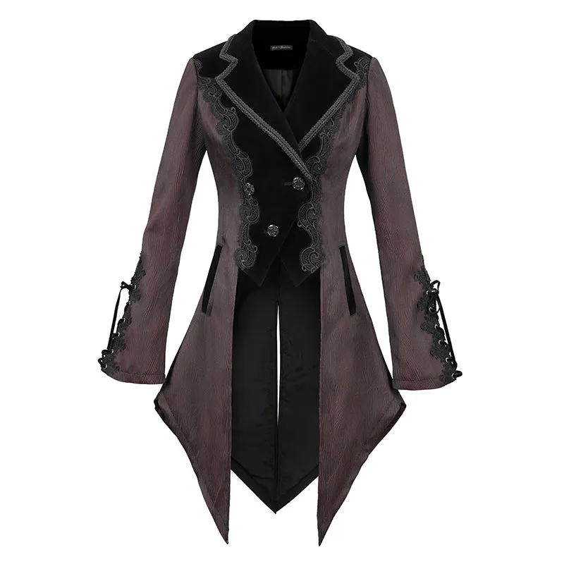 CT17102 Wave pattern wine Gothic fake two-piece jacquard coat