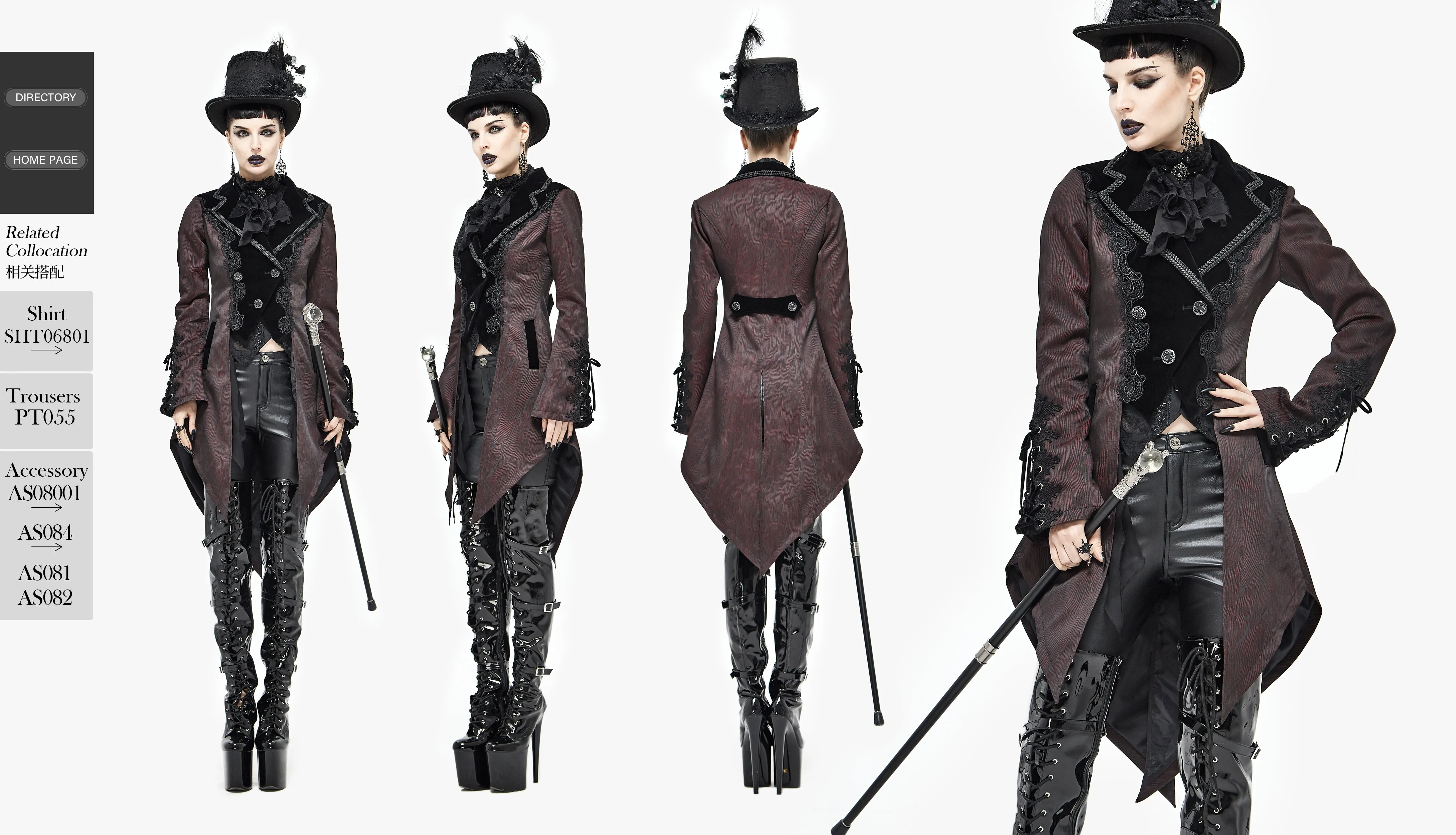 CT17102 Wave pattern wine Gothic fake two-piece jacquard coat