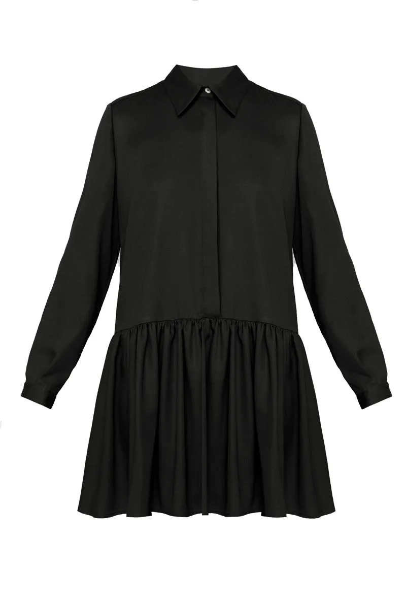 DANA tencel shirt dress with front frill in black