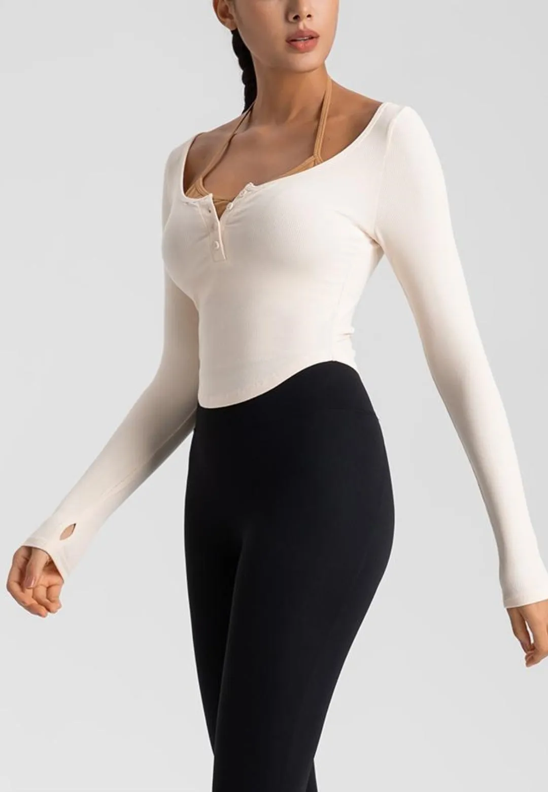 Double Layer Henley Crop Top