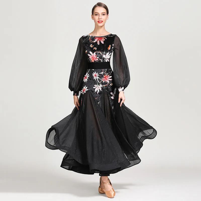 Flared Boat Neck Cuff Sleeve Dress