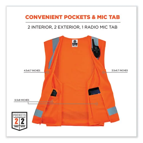 Glowear 8249z Class 2 Economy Surveyors Zipper Vest, Polyester, Small/medium, Orange, Ships In 1-3 Business Days