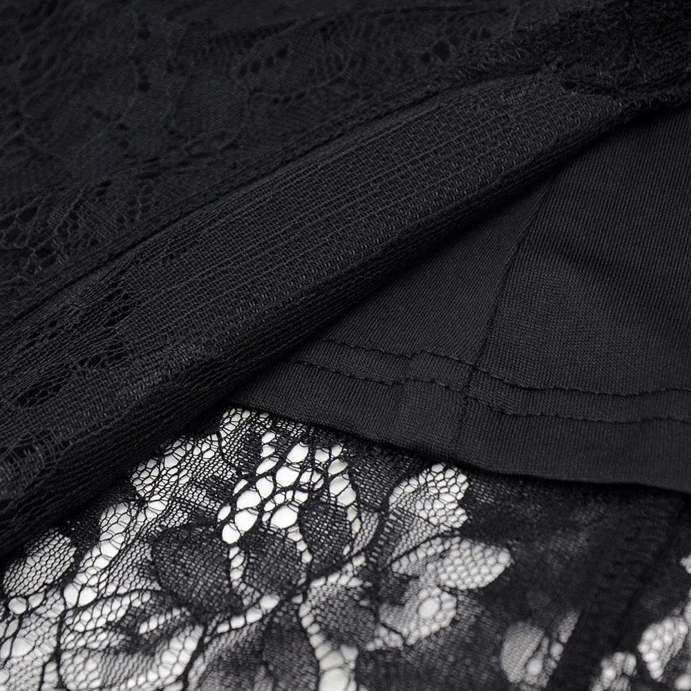 Gothic Dark Split Lace Sexy Midi Dresses, Fashionable Sleeveless Partywear For Women