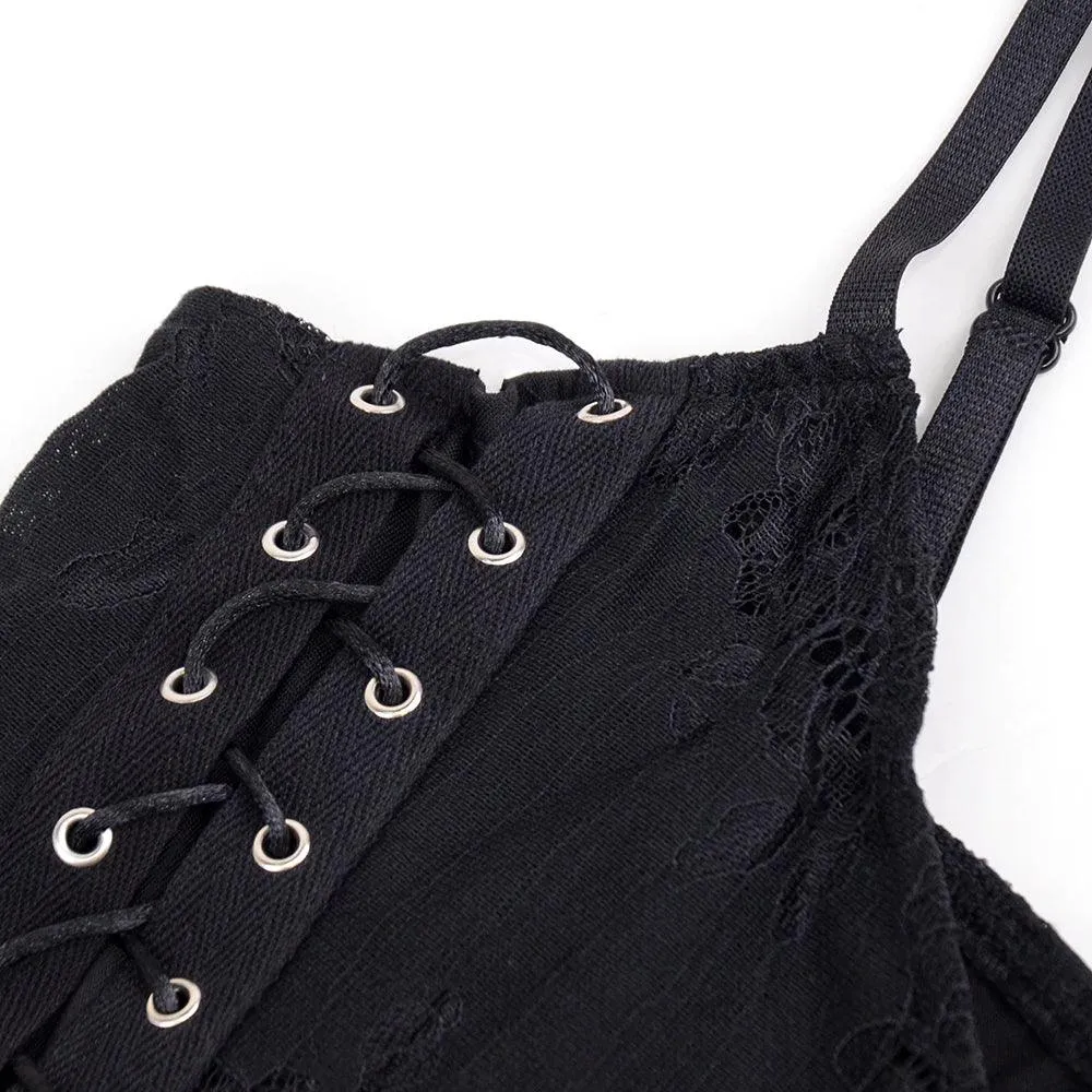 Gothic Dark Split Lace Sexy Midi Dresses, Fashionable Sleeveless Partywear For Women