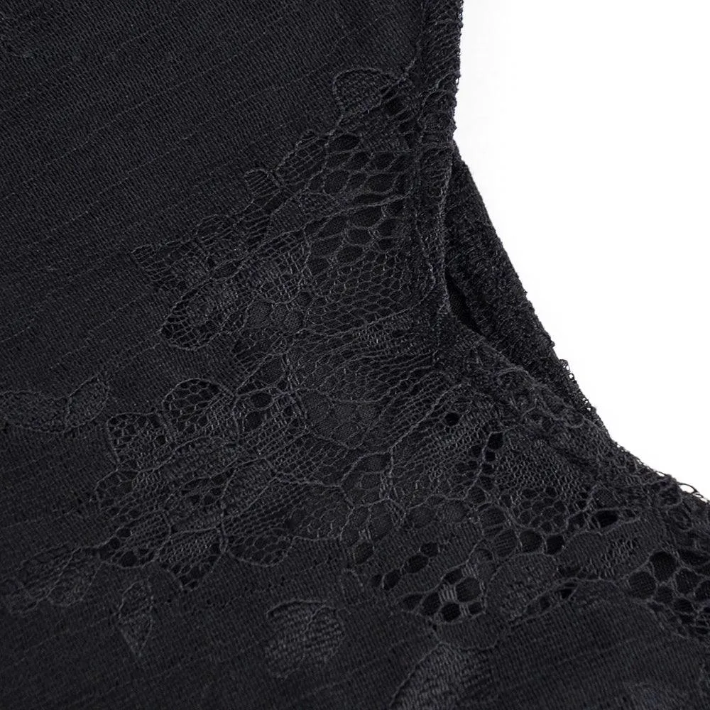 Gothic Dark Split Lace Sexy Midi Dresses, Fashionable Sleeveless Partywear For Women