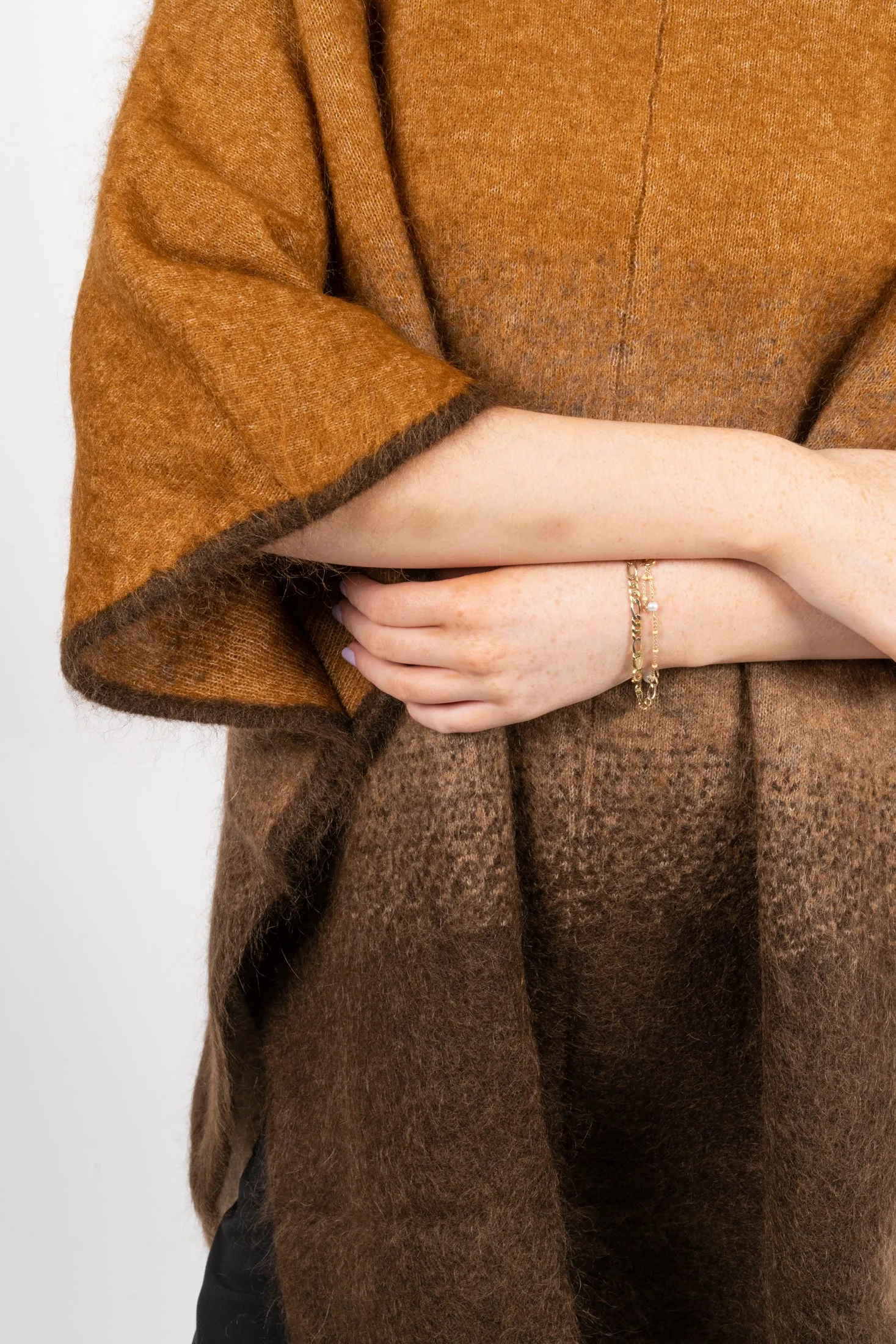 Graded Mohair Poncho - Brown Blend