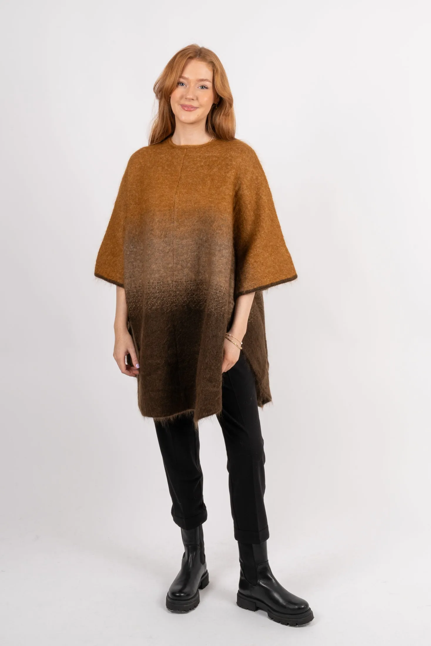 Graded Mohair Poncho - Brown Blend