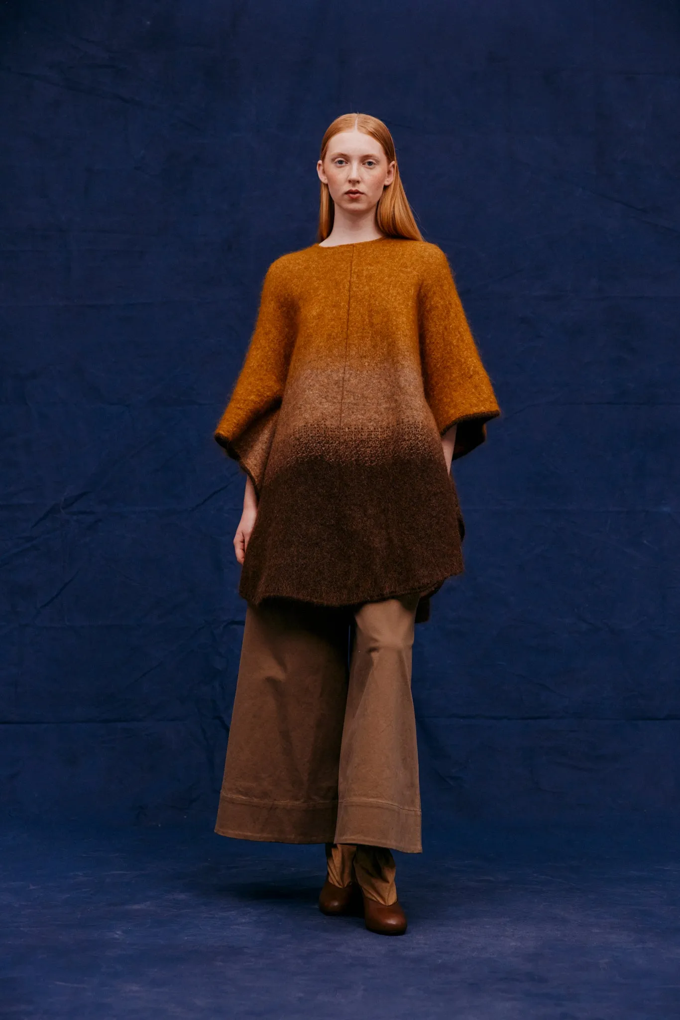Graded Mohair Poncho - Brown Blend