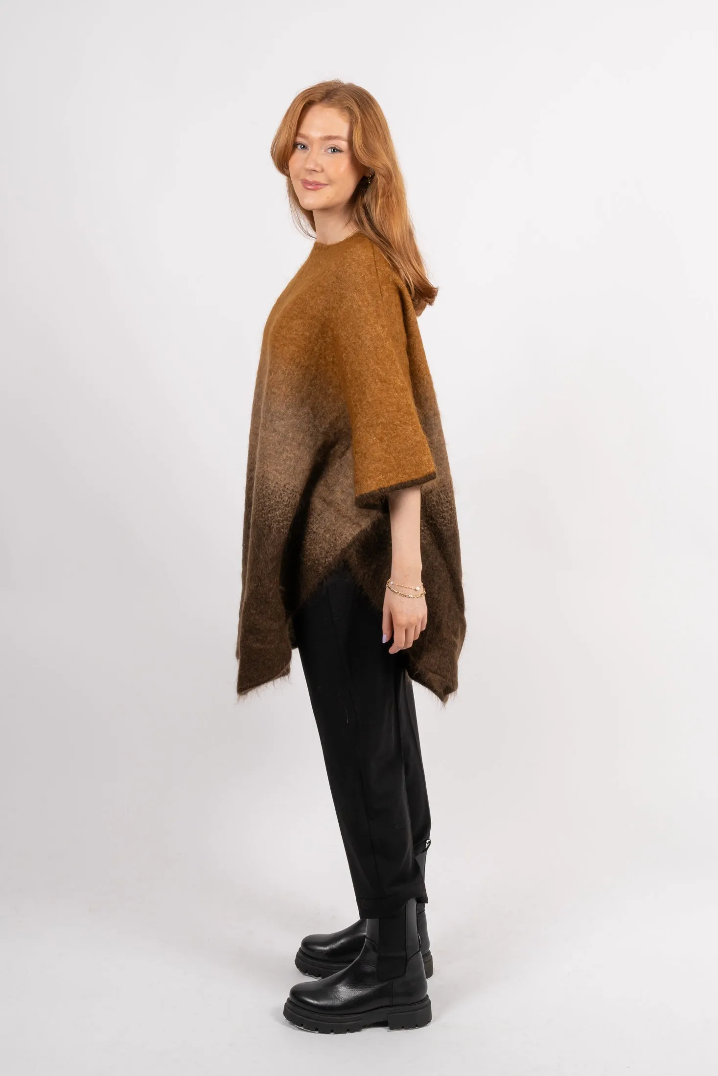Graded Mohair Poncho - Brown Blend