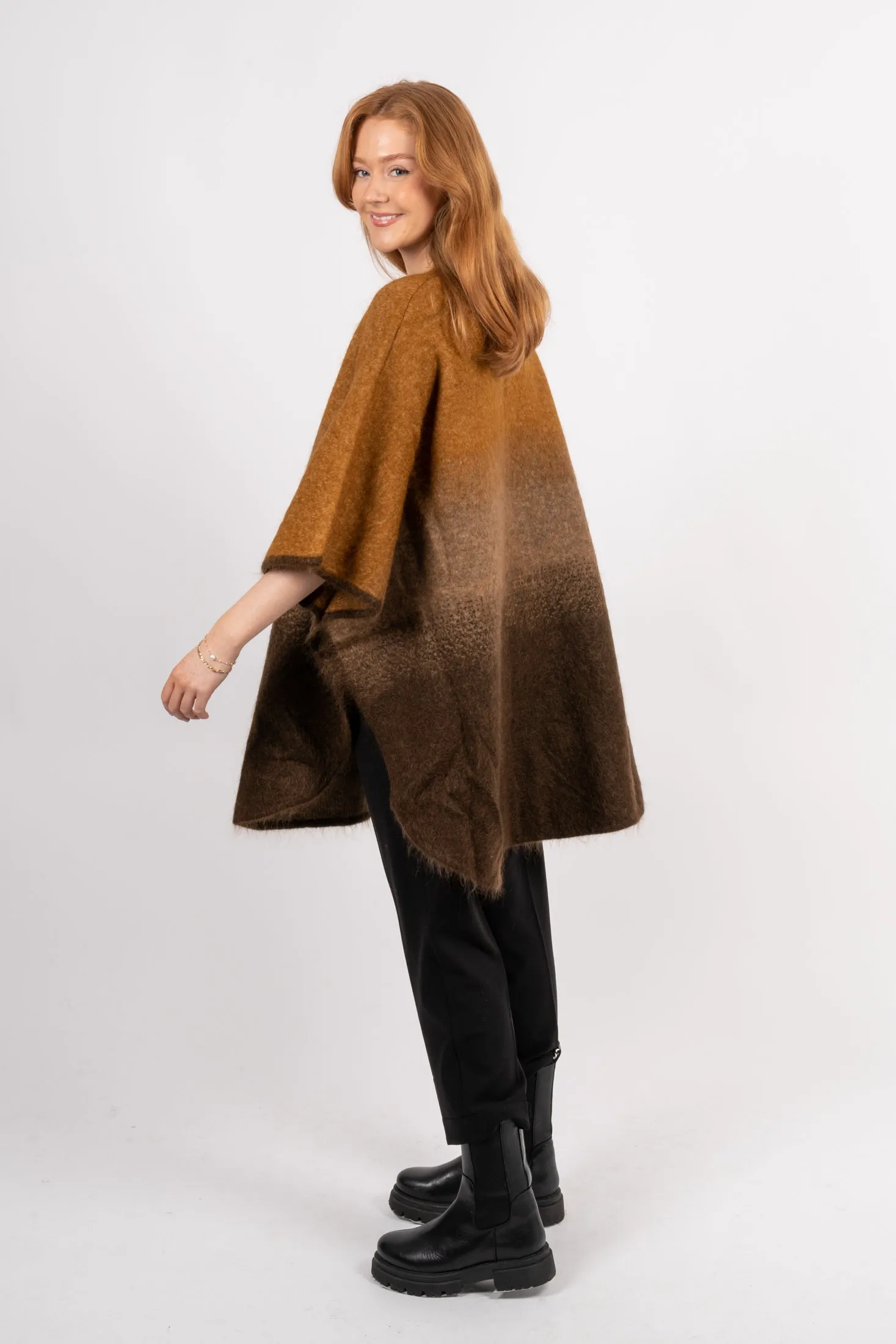 Graded Mohair Poncho - Brown Blend