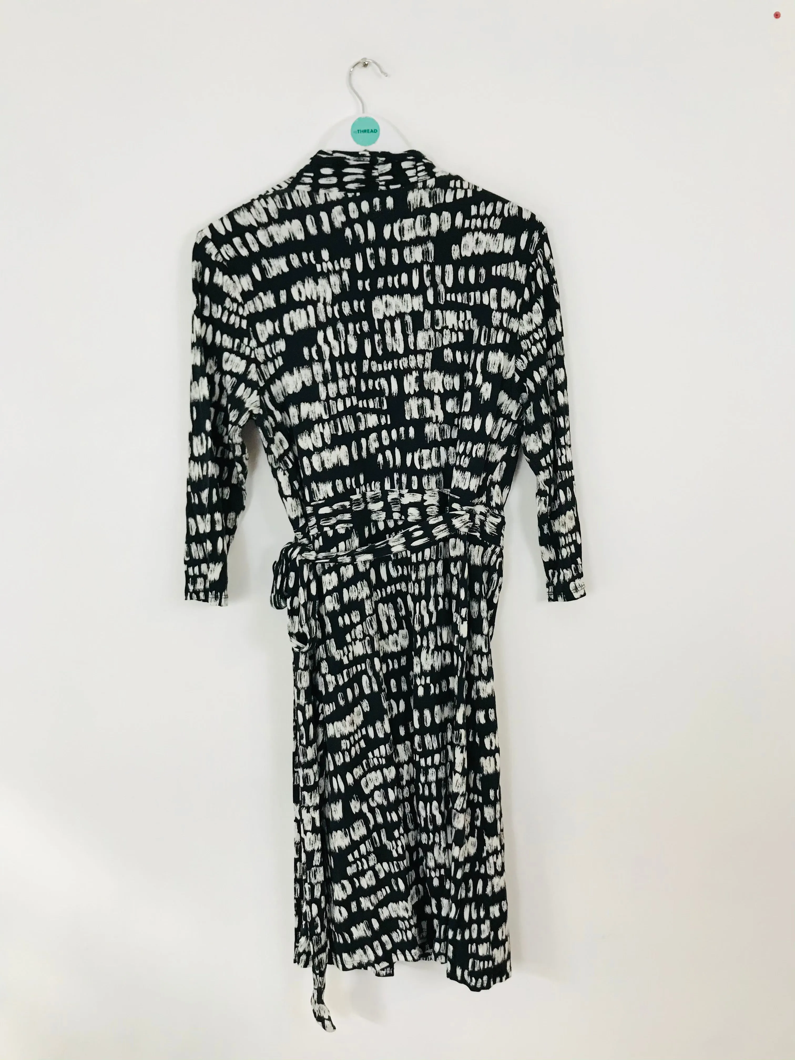 Hobbs Women’s Knee-Length Wrap Tie Dress | UK16 | Black White