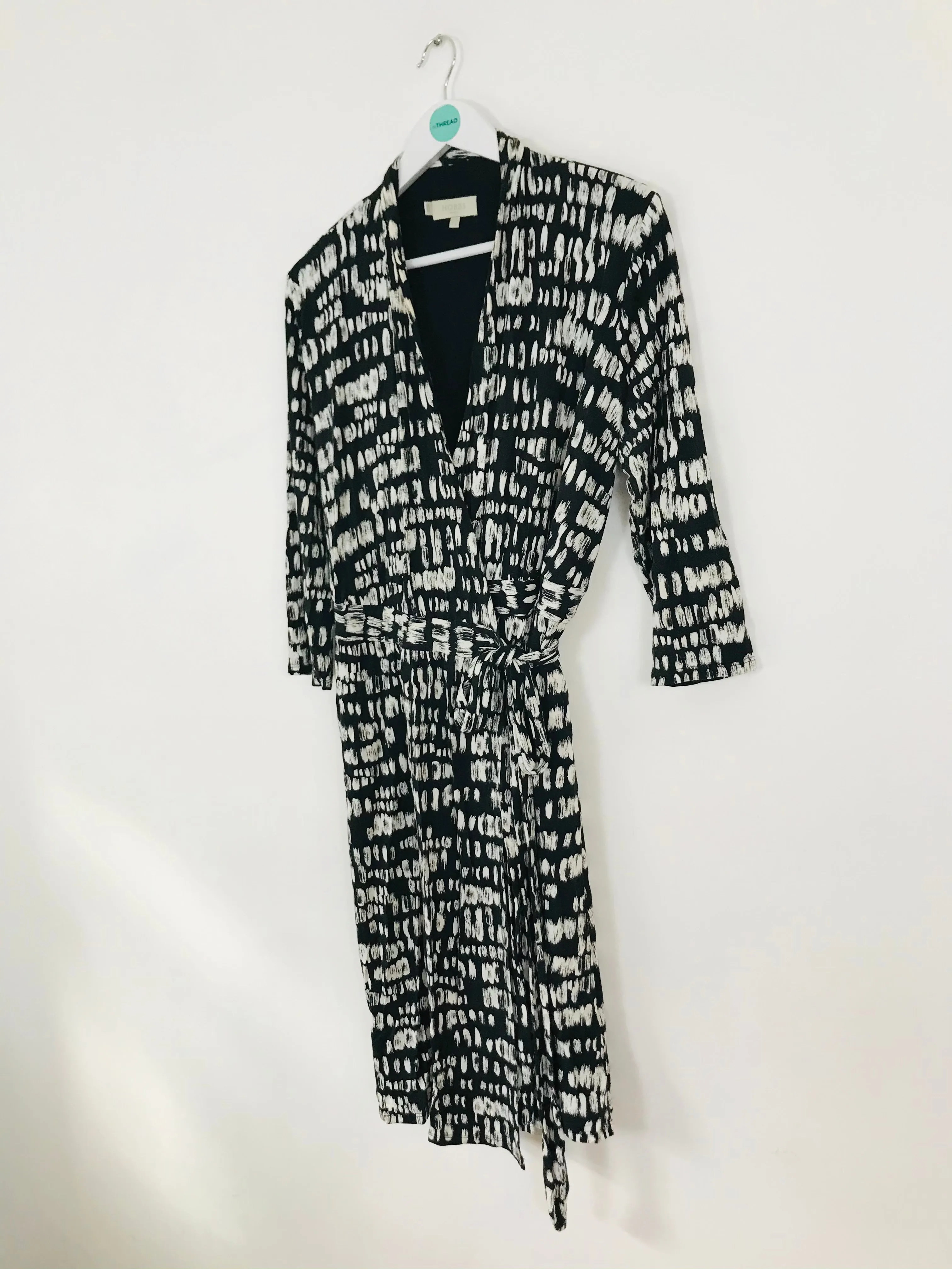Hobbs Women’s Knee-Length Wrap Tie Dress | UK16 | Black White
