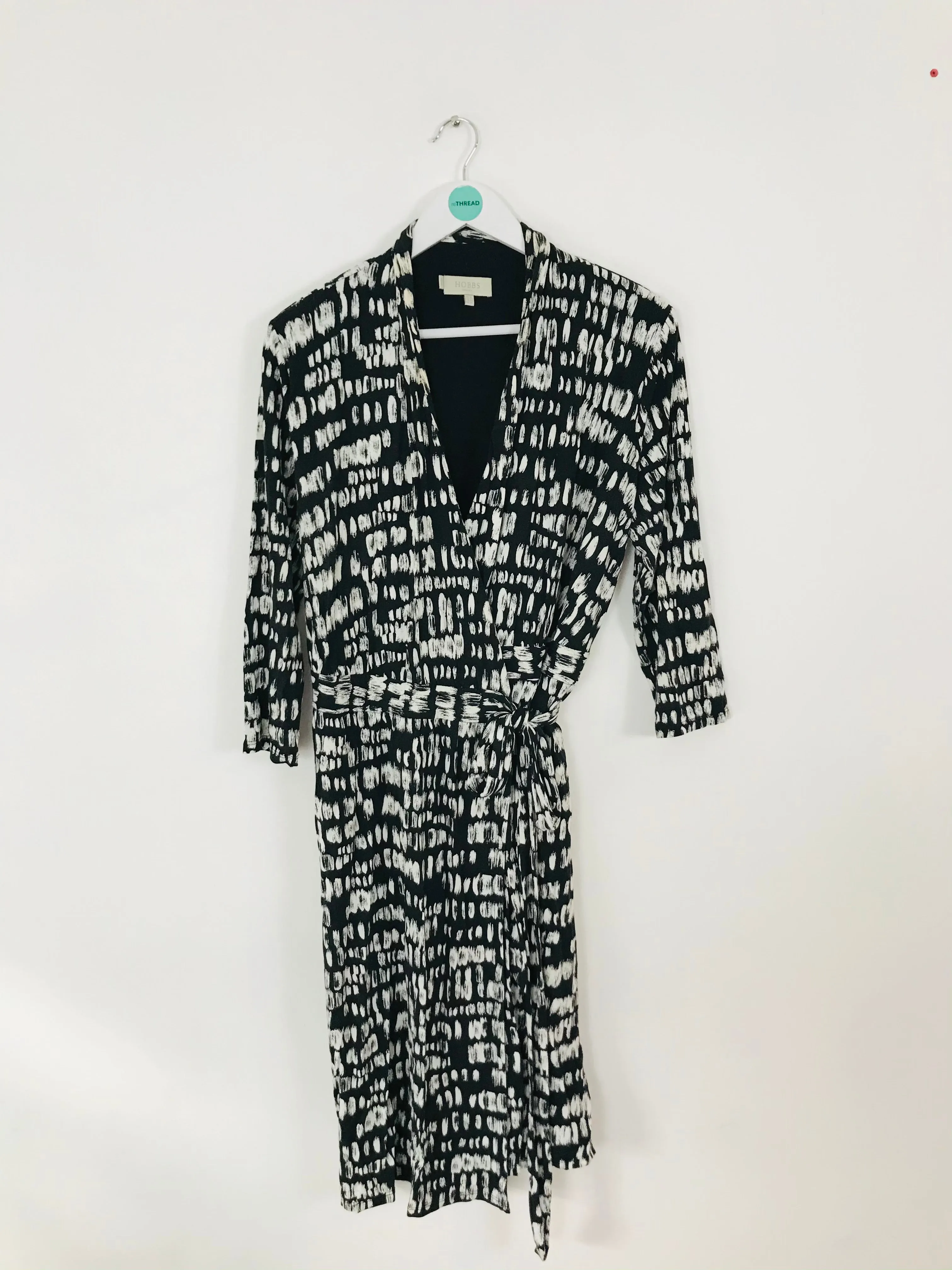Hobbs Women’s Knee-Length Wrap Tie Dress | UK16 | Black White