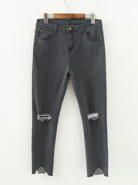 Hole High Waist Elastic Pants