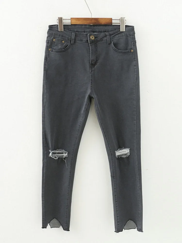 Hole High Waist Elastic Pants