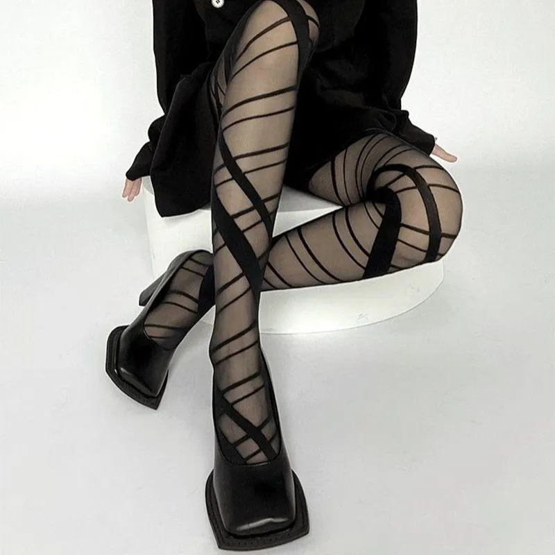 Irregular bandage sheer mesh tights