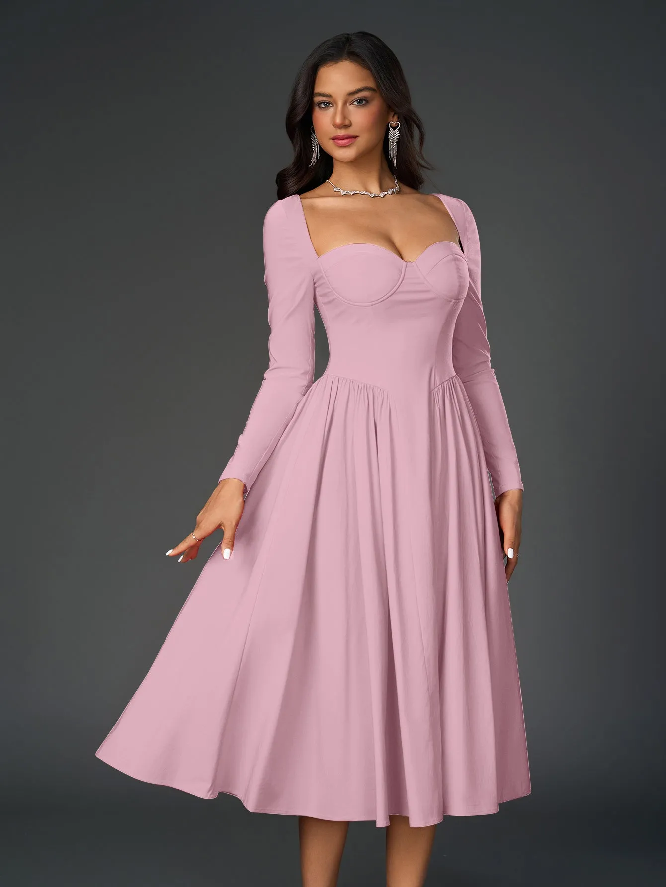 Long Sleeve Tie Back A-Line Dress