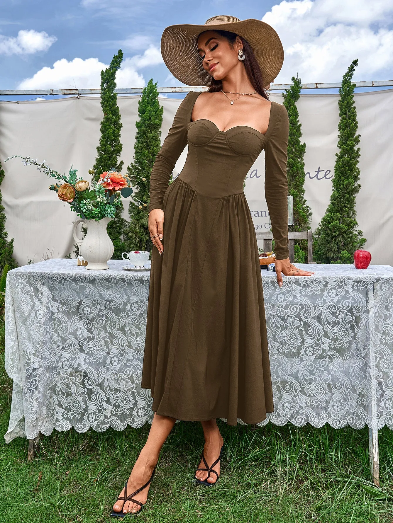 Long Sleeve Tie Back A-Line Dress