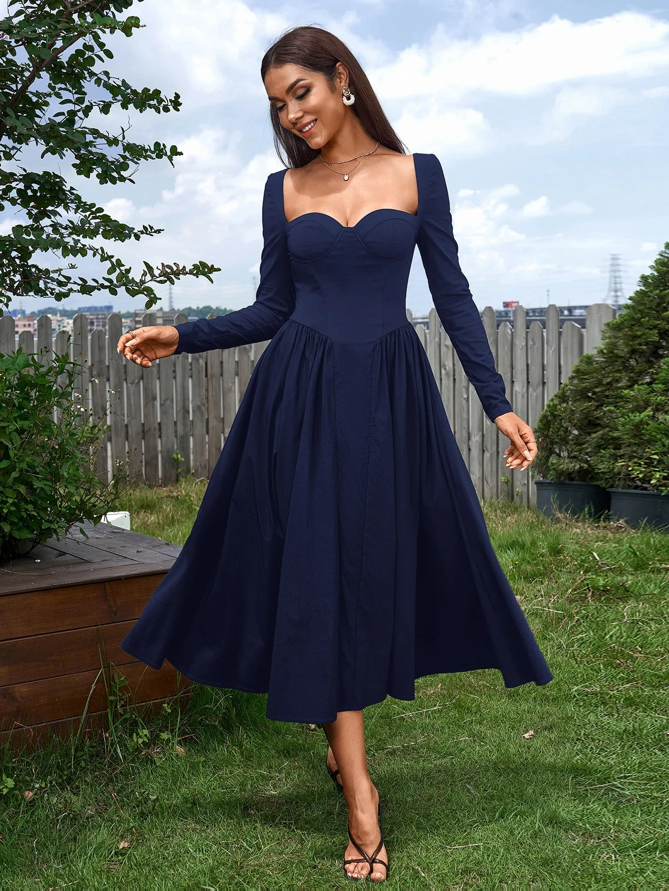 Long Sleeve Tie Back A-Line Dress