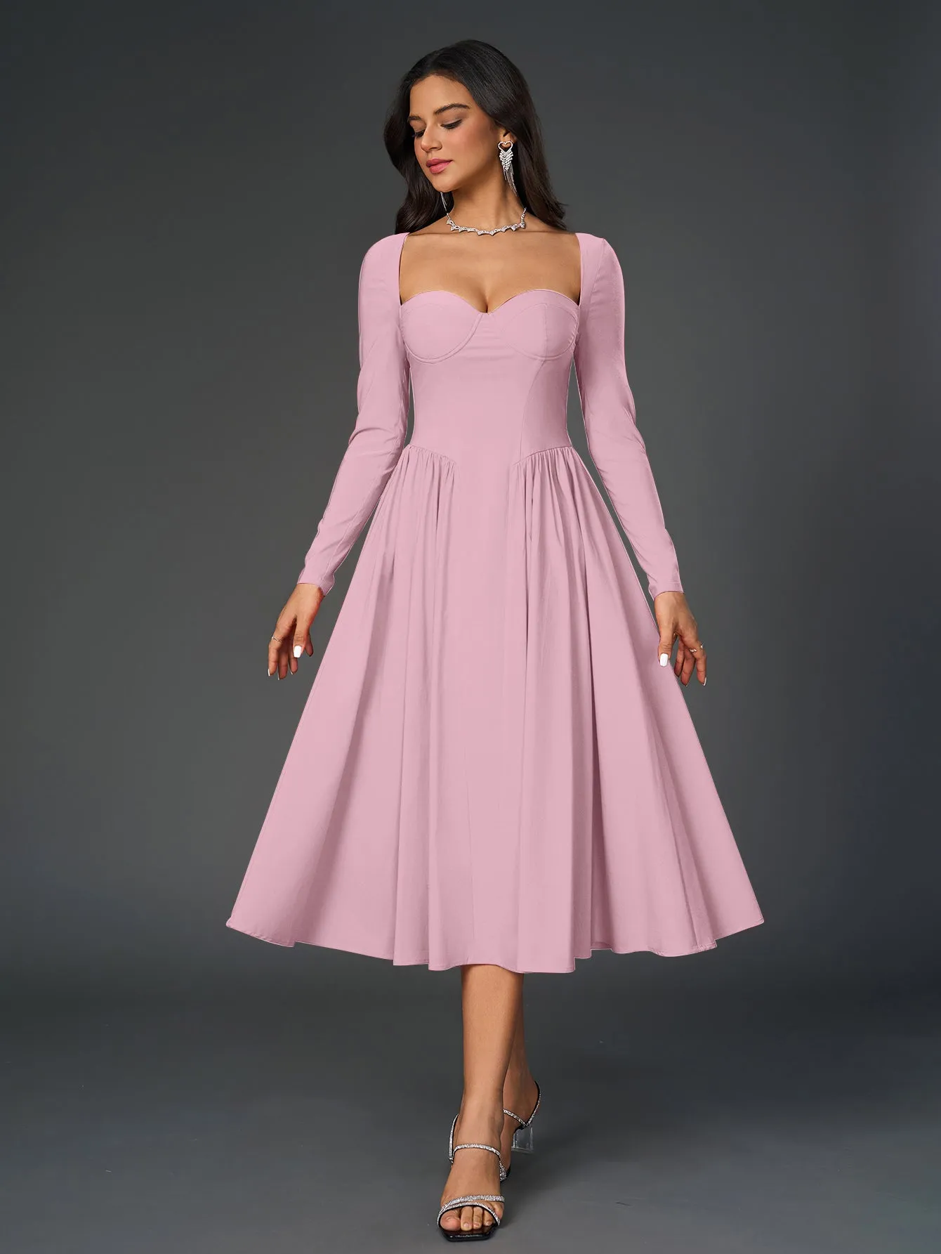 Long Sleeve Tie Back A-Line Dress
