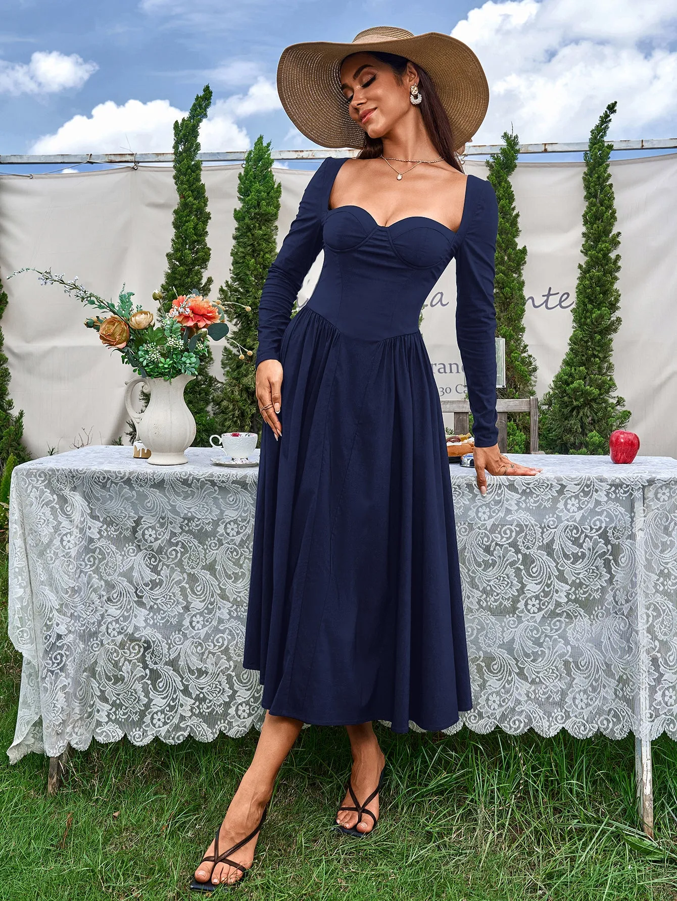 Long Sleeve Tie Back A-Line Dress