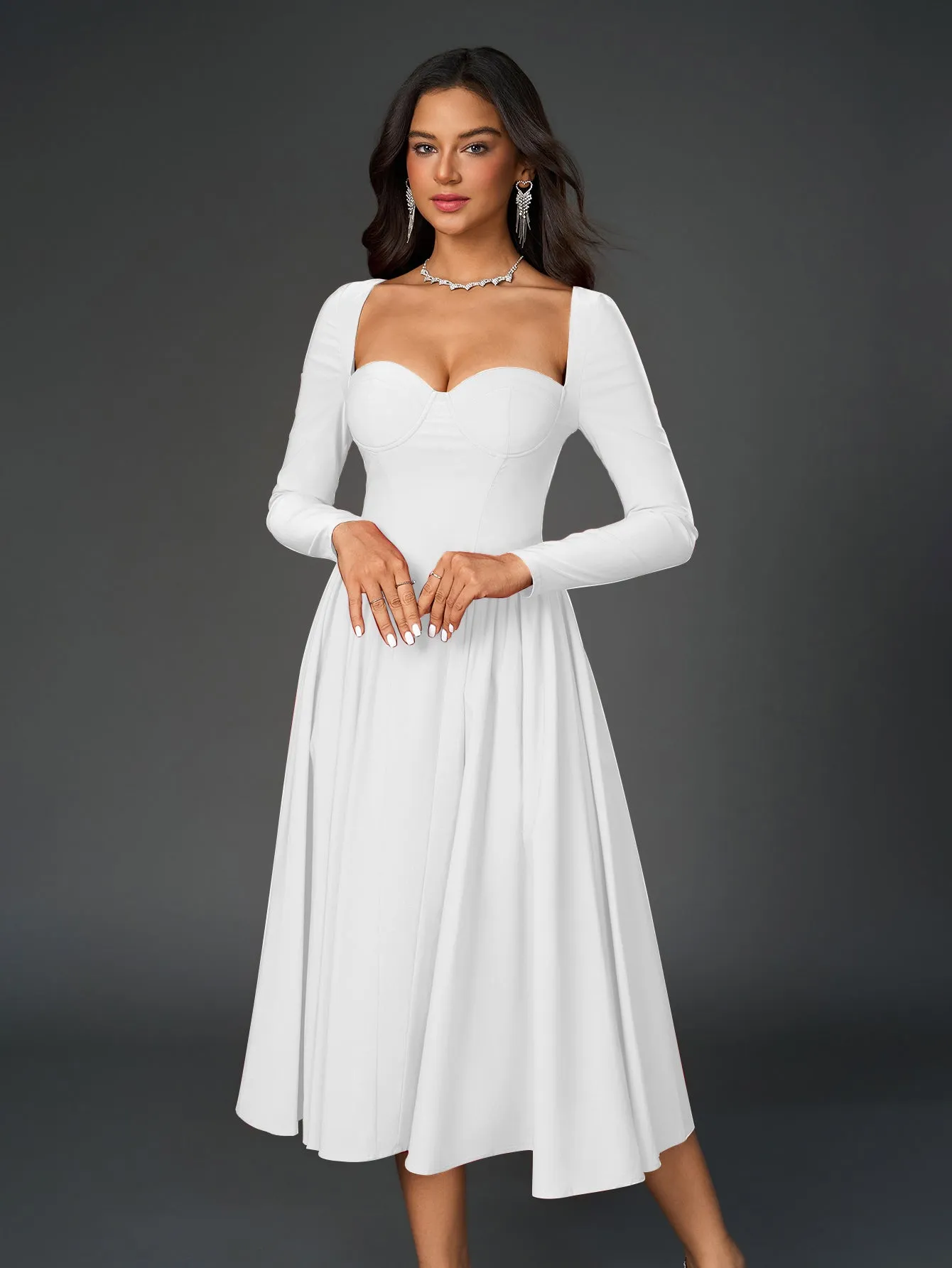 Long Sleeve Tie Back A-Line Dress