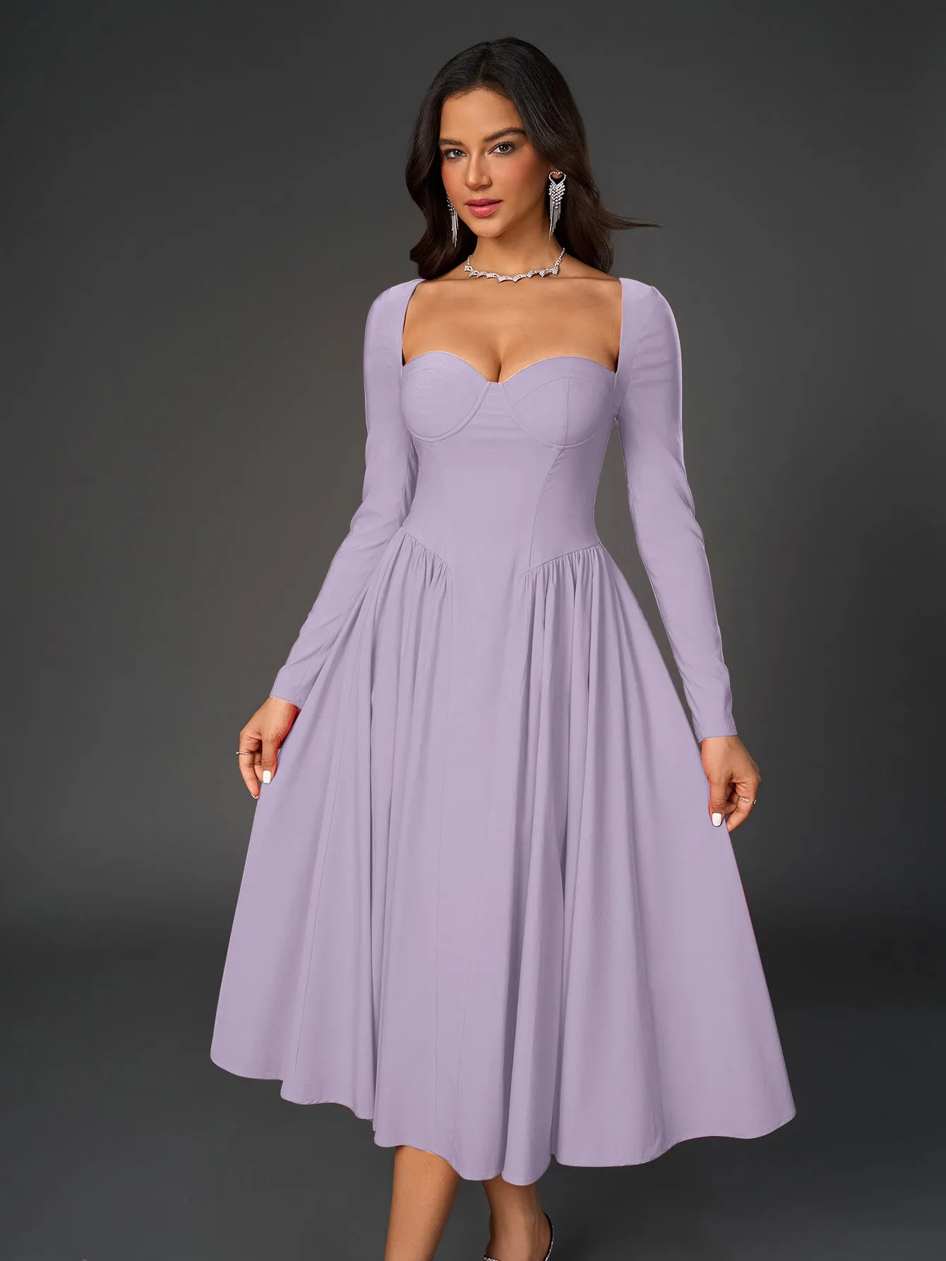 Long Sleeve Tie Back A-Line Dress