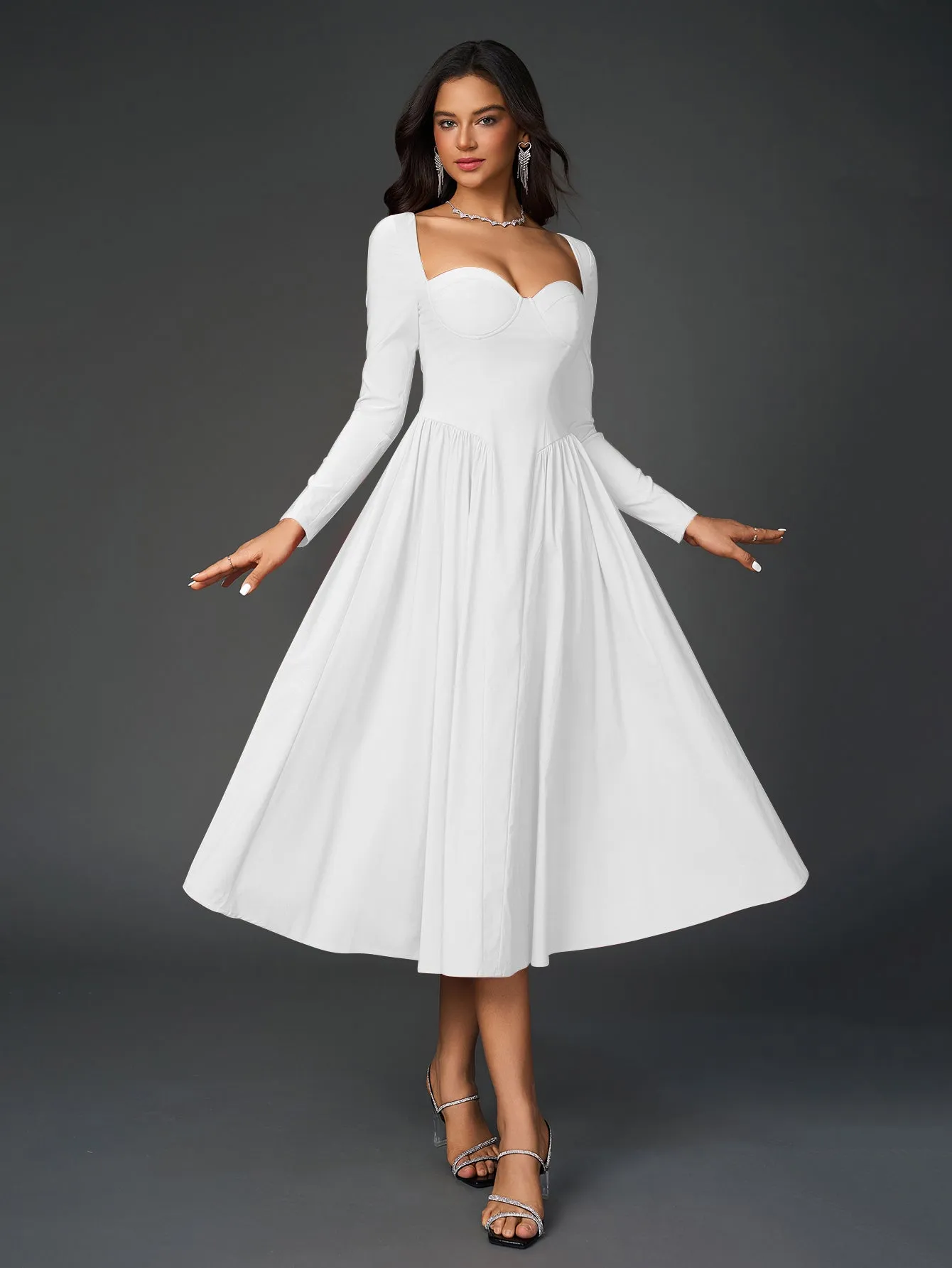 Long Sleeve Tie Back A-Line Dress