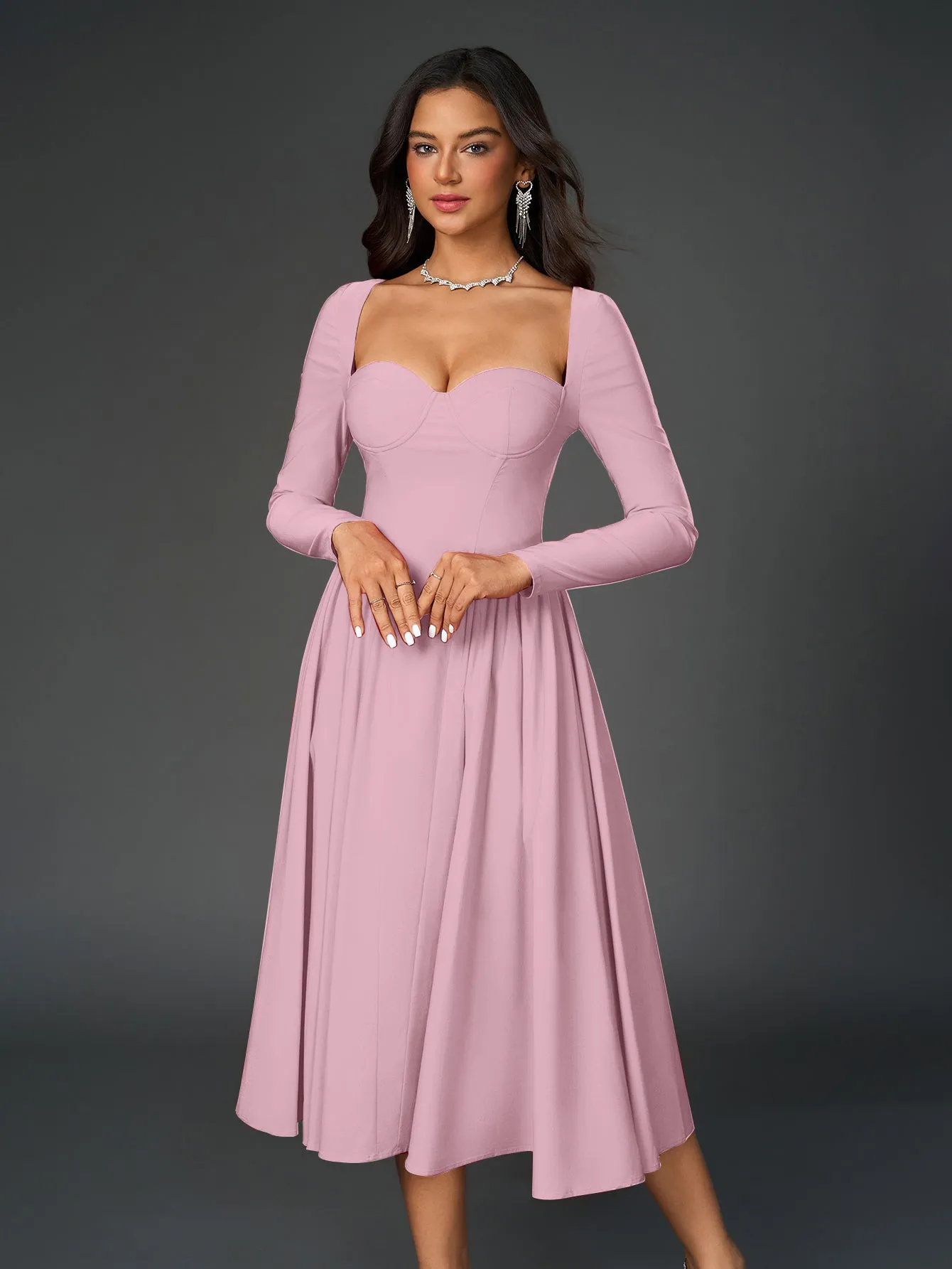 Long Sleeve Tie Back A-Line Dress