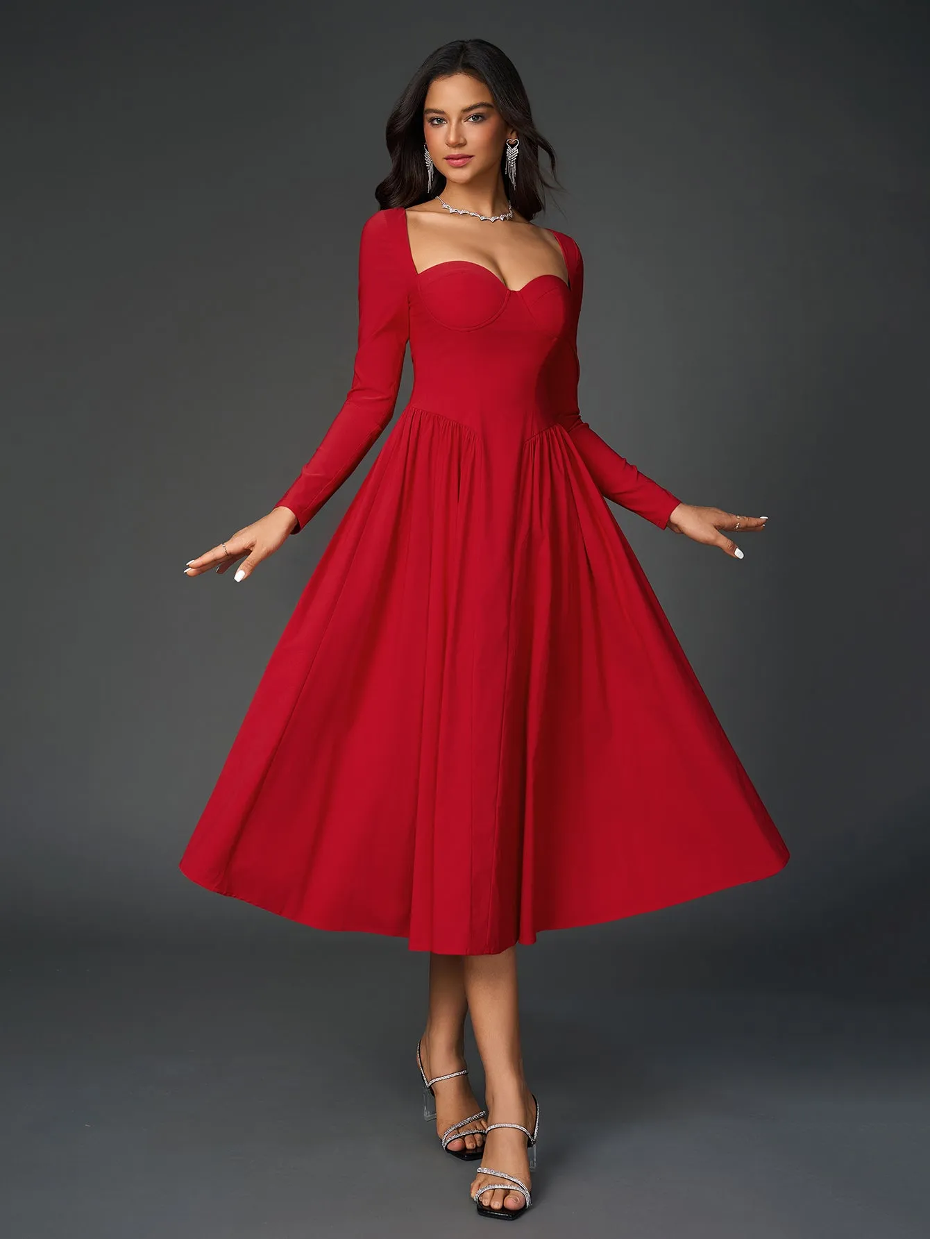 Long Sleeve Tie Back A-Line Dress