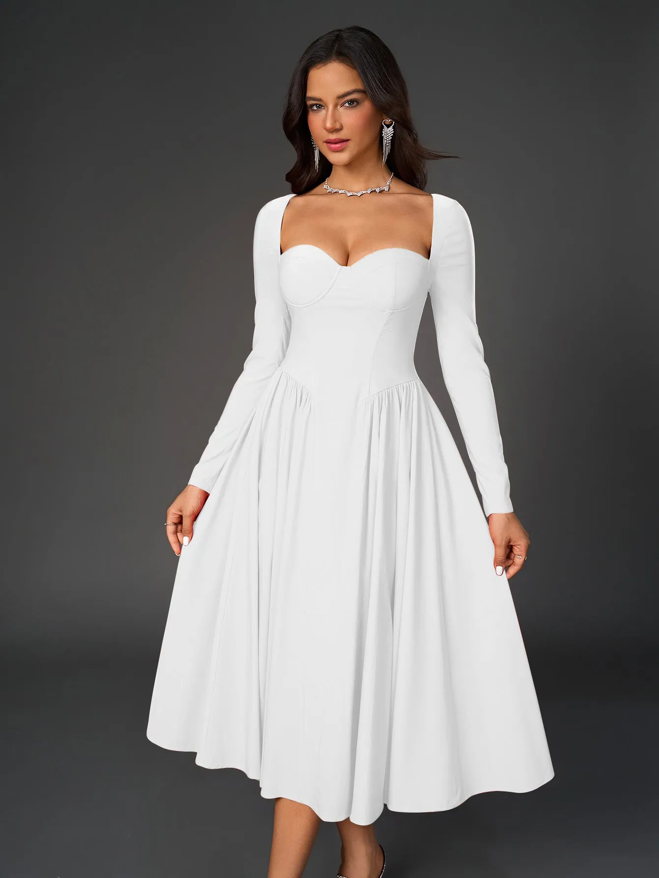 Long Sleeve Tie Back A-Line Dress