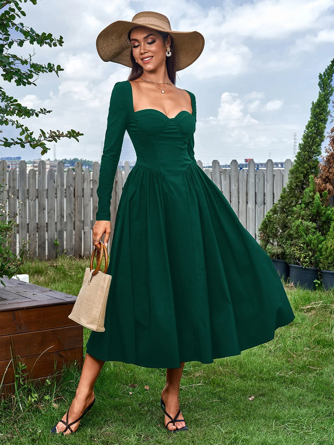 Long Sleeve Tie Back A-Line Dress